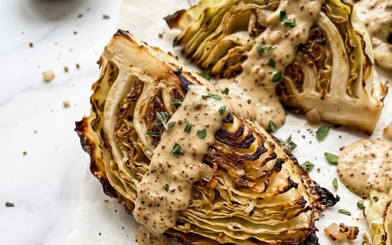 Gerösteter Weißkohl mit Zwiebel-Senf-Sauce Rezept