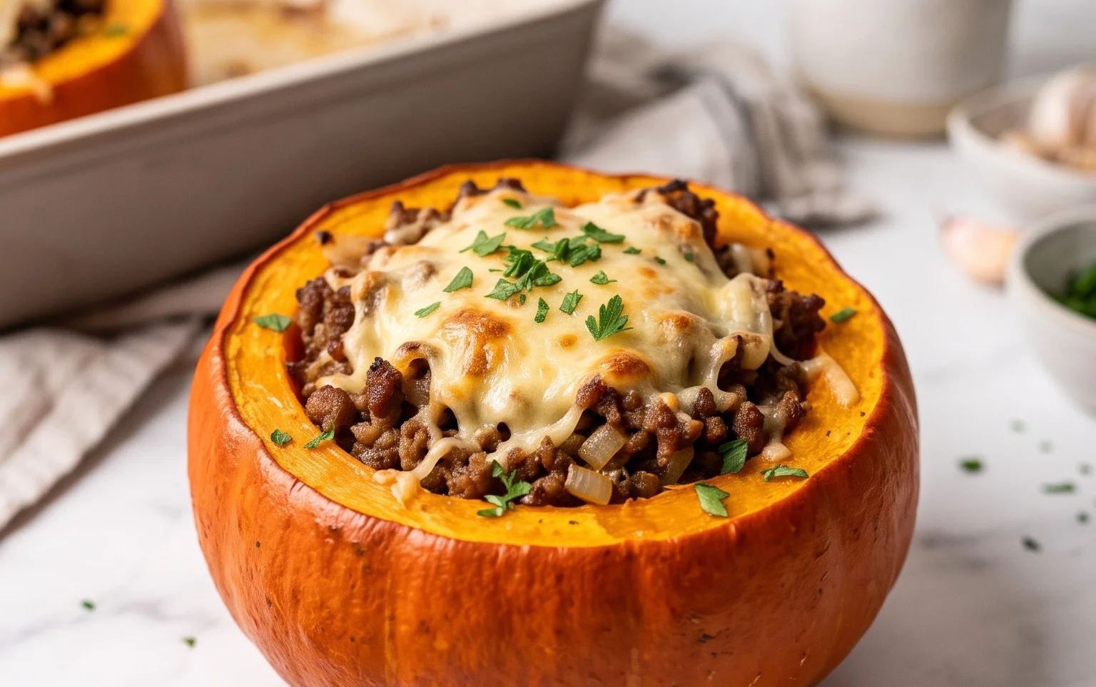 Gefüllter Kürbis mit Hackfleisch: Einfaches Herbst-Rezept