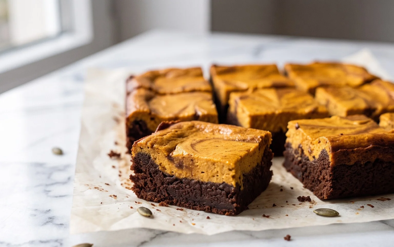 Saftige vegane Kürbis Cheesecake Brownies backen