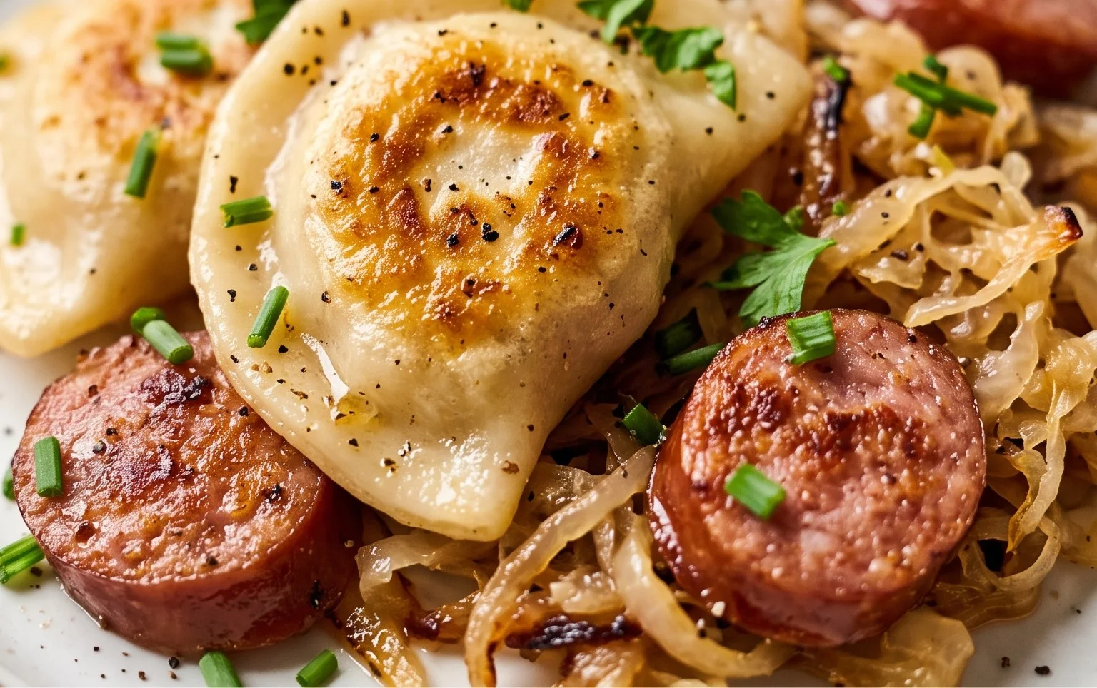 Kielbasa, Pierogies & Sauerkraut Bake - Stovetop and Oven Method