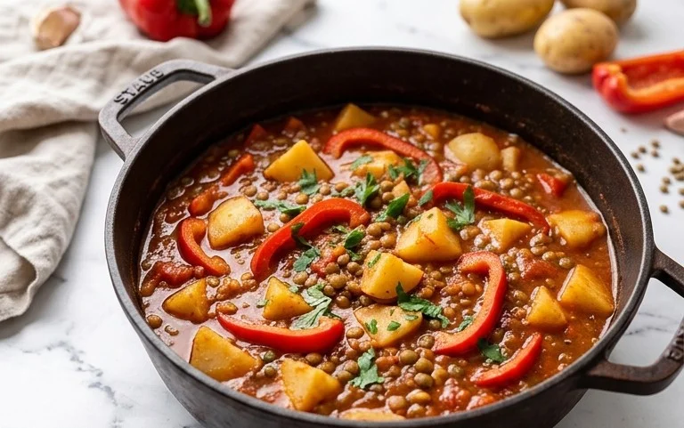 Paprika-Kartoffel-Topf mit Linsen: Herzhaft und sättigend