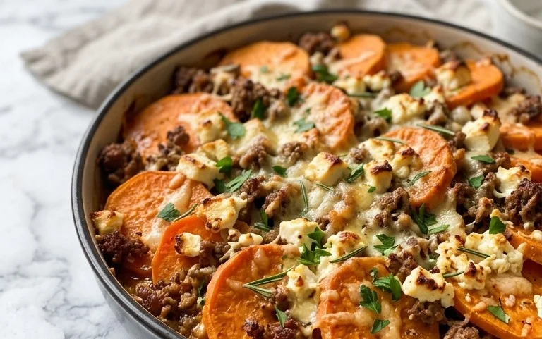 Süßkartoffel-Hackfleisch-Auflauf mit Feta Rezept