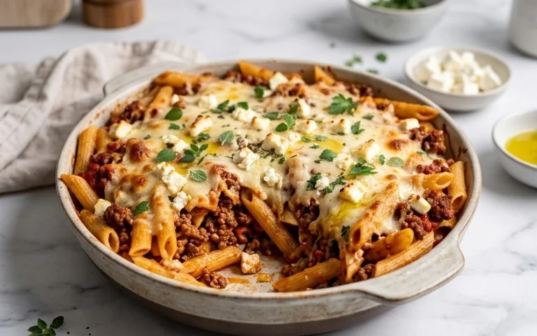 Griechischer Nudel-Auflauf mit Feta und Hackfleisch