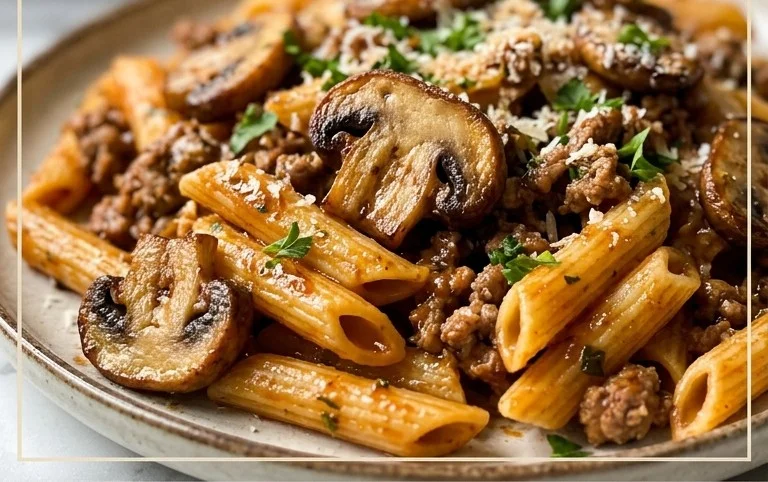 One Pot Pasta mit Hackfleisch und Champignons