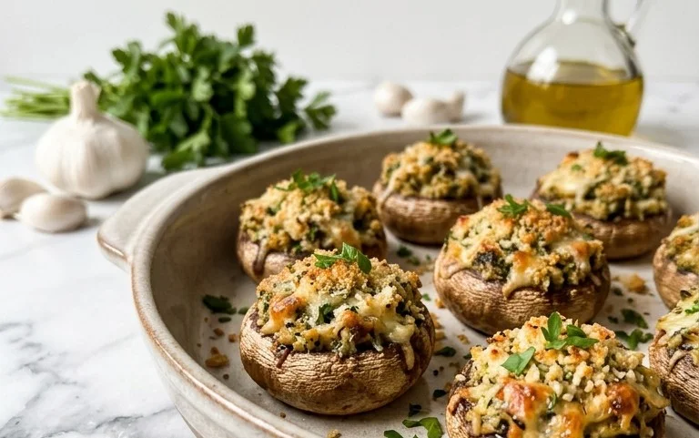 Vegetarisch gefüllte Champignons: Knusprig & würzig