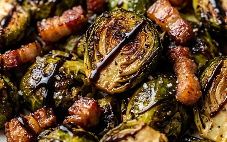 Rosenkohl aus dem Ofen mit Balsamico-Creme und Schweinebauch