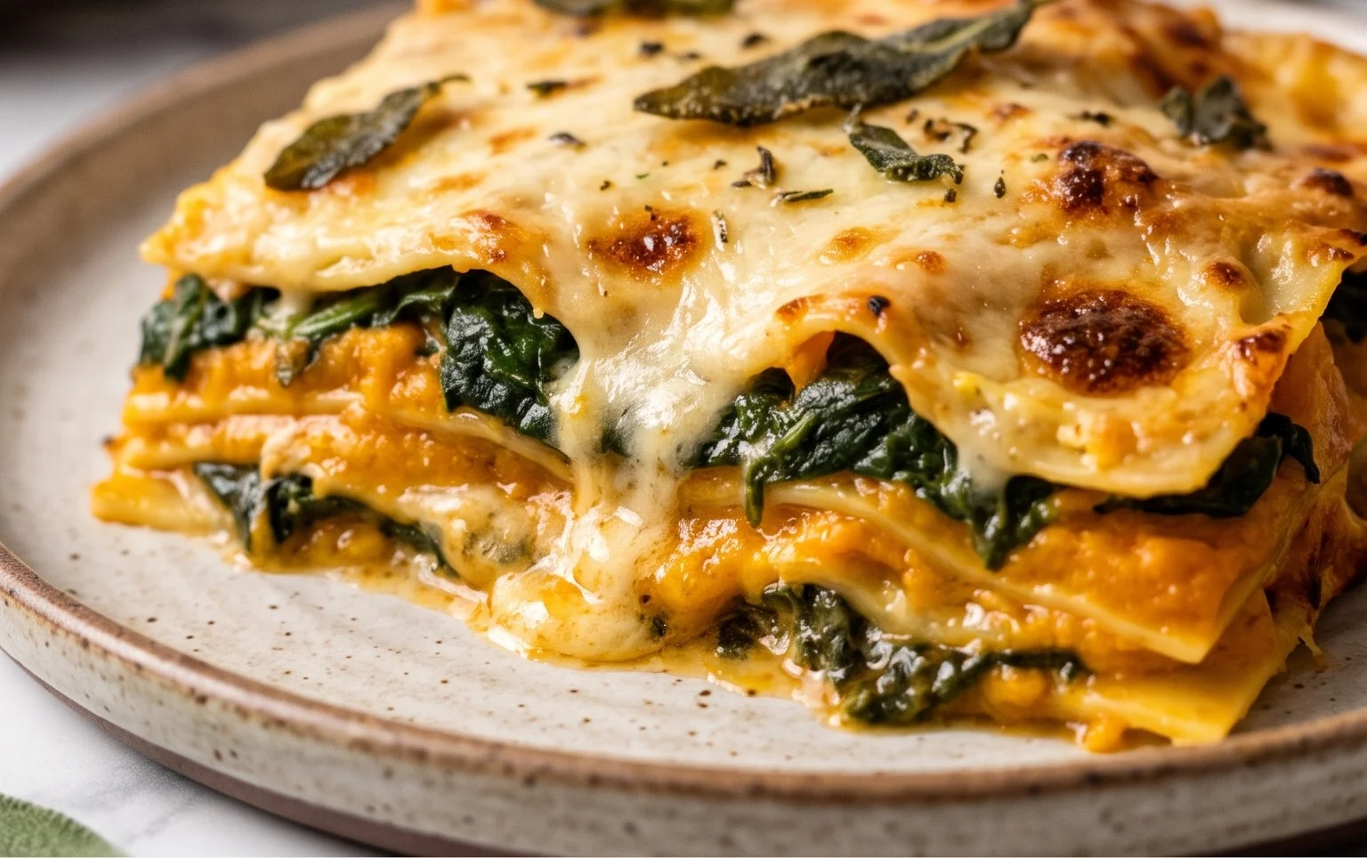 Saftige Kürbislasagne mit Spinat & Salbei
